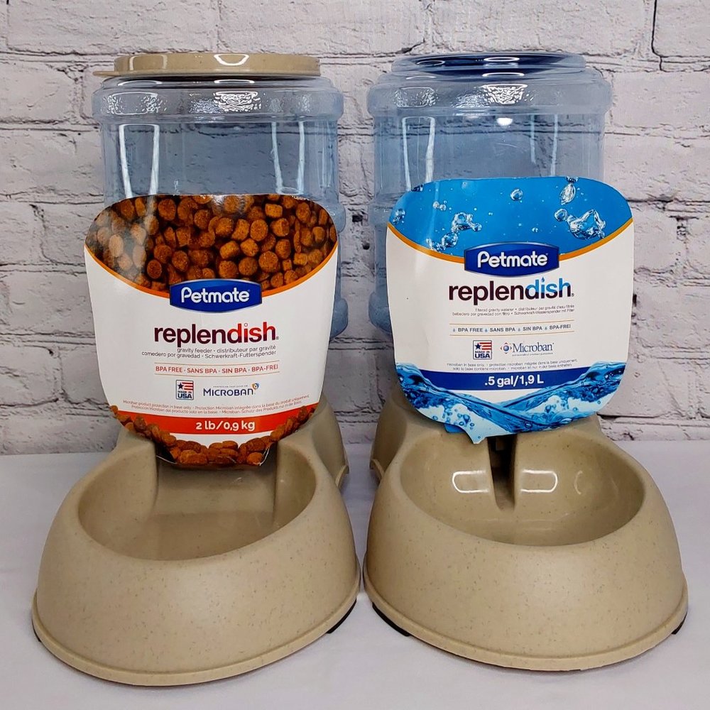 'PETMATE' REPLEN̈ÐISH PET FEEDER SYSTEM 2-PIECE SET FOOD & WATER COMPLETE SET